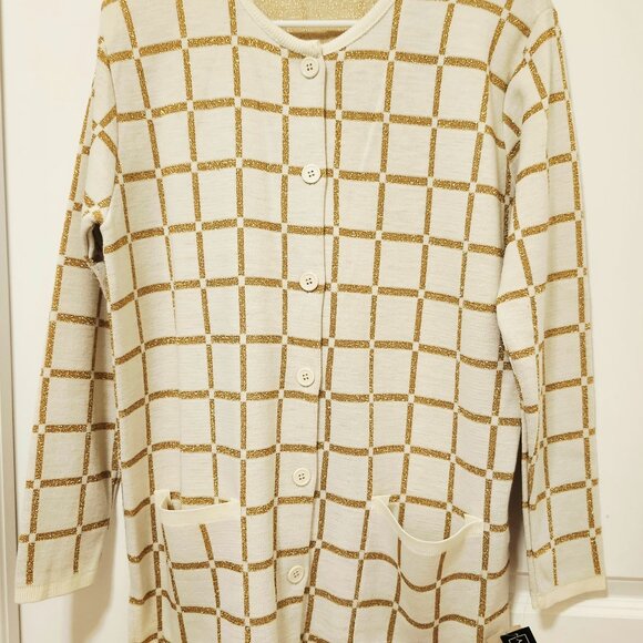 Absolutely Gorgeous New Elegant Cream & Gold Karen Lessly Women's Sweater L - Picture 2 of 8